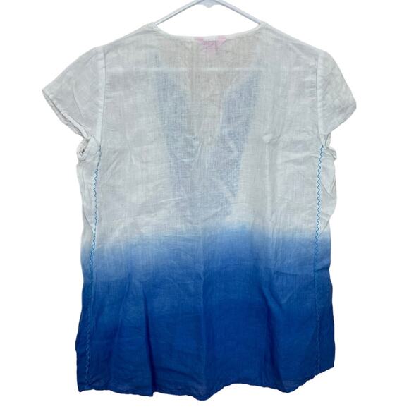 Lilly Pulitzer Breakers Row Blue Ombre Linen Tunic Top Embroidered Women's M - Picture 4 of 4